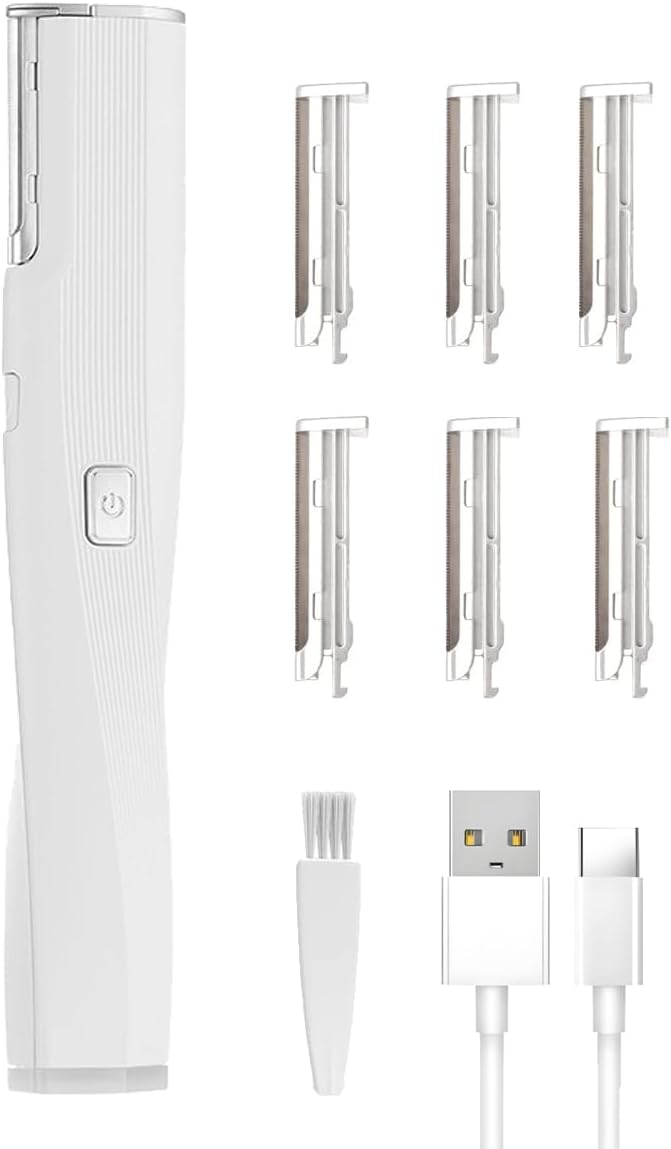 Electric Facial Exfoliator for Women, 2 Speed Vibrate Dermaplaning Face Razor for Peach Fuzz,Exfoliation & Body Hair Removal with 6 Replace Blades - Safety Micro-Guards (White)