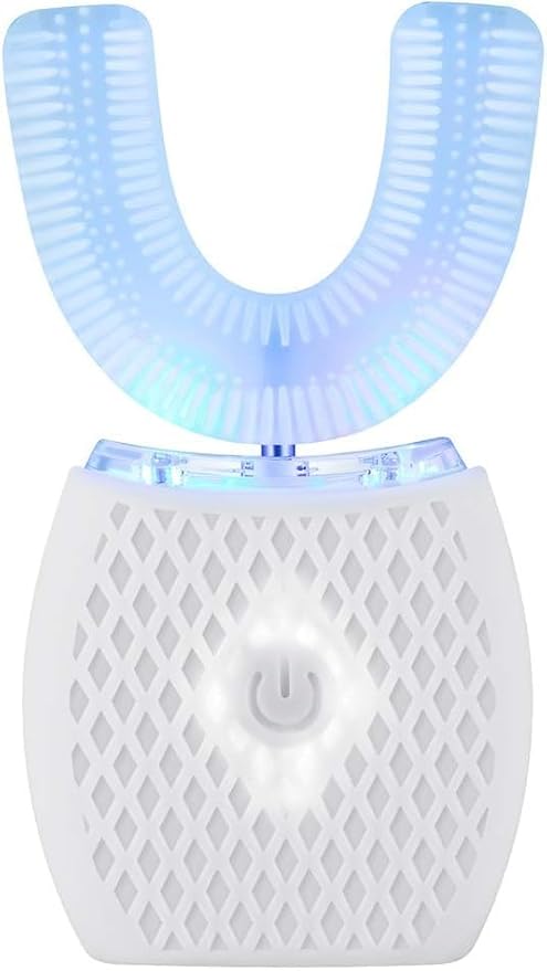 Automatic Ultrasonic 360 Sonic Toothbrush, Waterproof Rechargeable Electric, Teeth Whitening Brush for Travel & Household (White)