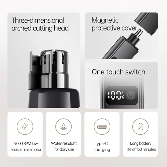 Ear and Nose Hair Trimmer,Gifts for Men,Professional PainlessFacial Hair Trimmer for Men Women,Portable Design USB Rechargeable,Travel Trimmer,Removable and Washable