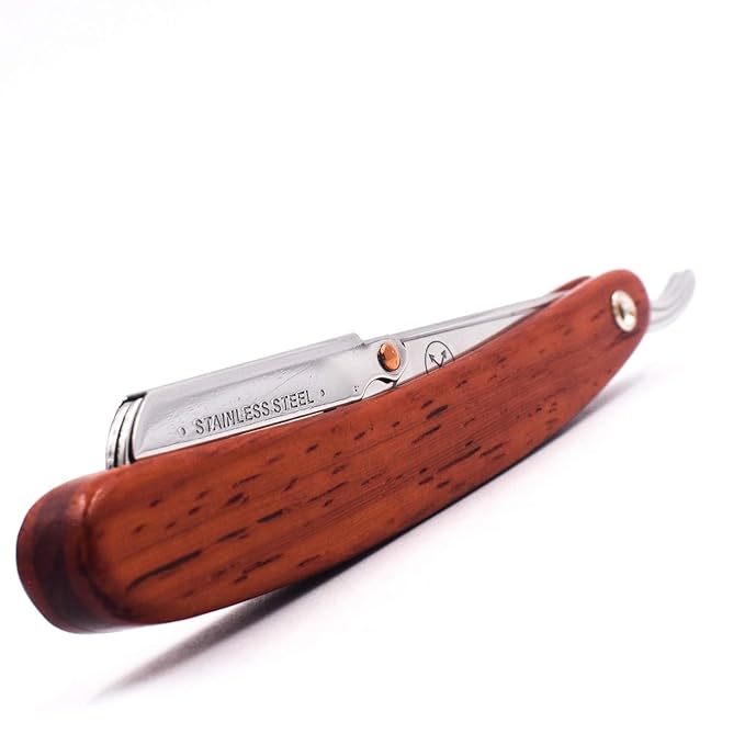 Parker SRRW Professional Shavette Razor - Rosewood Handle, Stainless Steel Arm & Clip Lock System for Secure Blade Fit, 5 Blades Included