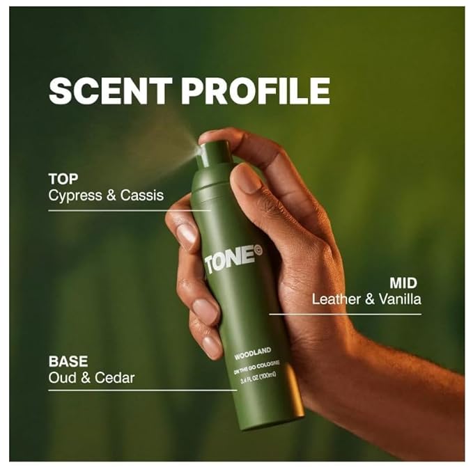 TONE On The Go Travel Size Cologne and Body Mist, 3.4 Fl oz, 100 Ml ~ (Woodland) ~ (1 Pack)