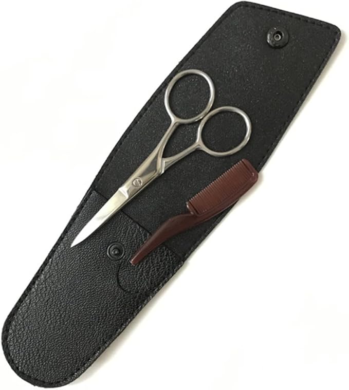 SOIMISS Stainless Steel Eyebrow and Mustache Scissors 2pcs Set Black Fine Beard Trimming Grooming Tool for Men and Women