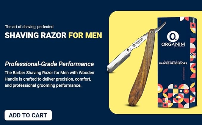 ORGANIM -Stainless Steel Barber Shavette with Handcrafted Wooden Handle - Secure Clip-Type Blade Holder for Precise Grooming Professional Straight Razor for Men(Blades Not Included)