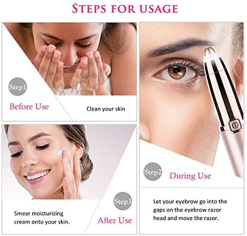 Eyebrow Hair Remover Razors, Painless Precision Eyebrow Trimmer, Portable Eyebrow Epilator Pen with Light and USB Charging, Cleaning Brush Included Eyebrow Hair Removal for Women