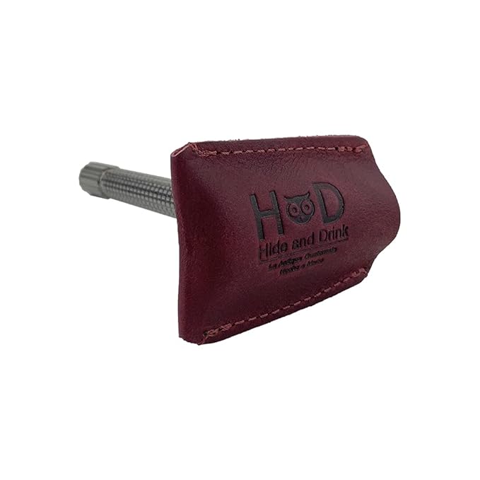 Hide & Drink, Leather Double Edge Safety Razor Head Protective Sheath, Shaving Travel Cover Handmade (Sangria)