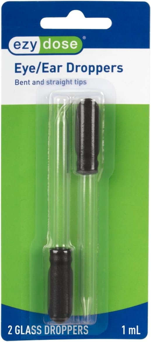 EZY DOSE Ear and Eye Medicine Dropper, 1mL Glass Liquid Dispenser with Straight & Bent Tips, BPA-Free Design for Precise Dosing, Ideal for Eye Drops, Ear Care, & Small Pets