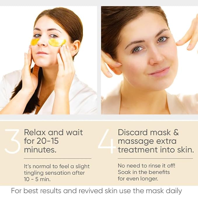 24K Gold Eye Mask for Puffy Eyes, Dark Circles & Wrinkles - Luxurious Under Eye Patches,Eye Patches for Puffy Eyes(Men & Women,20pairs)