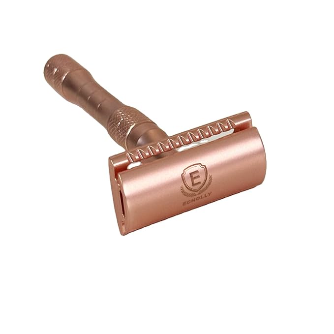 Elegant Rose Gold Safety Razor for Women–Vintage Double Edge Razor with 10 Swedish Blades, Stainless Steel Handle, Gift Box Set by Echolly (Solar Crown)