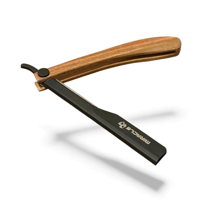 Classic Barber Straight Razor with Blades – Professional Wooden Handle Shaving Tool for Facial Hair, Neckline & Detailing By MIRACLE