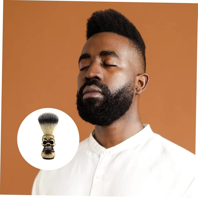 1Pc Skull Pattern Badger Hair Beard Brush for Men Portable Shaving Brush with Durable Handle Stylish Grooming Tool for Softening Beard and Easy Travel