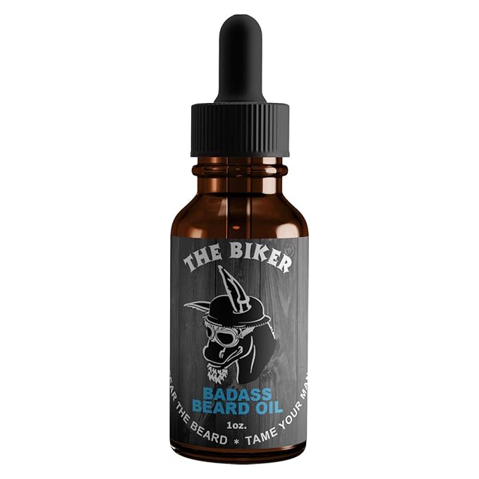 Badass Beard Care Oil for Men - The Biker Scent, 1 oz - All Natural Ingredients, Keeps Beard and Mustache Full, Soft and Healthy