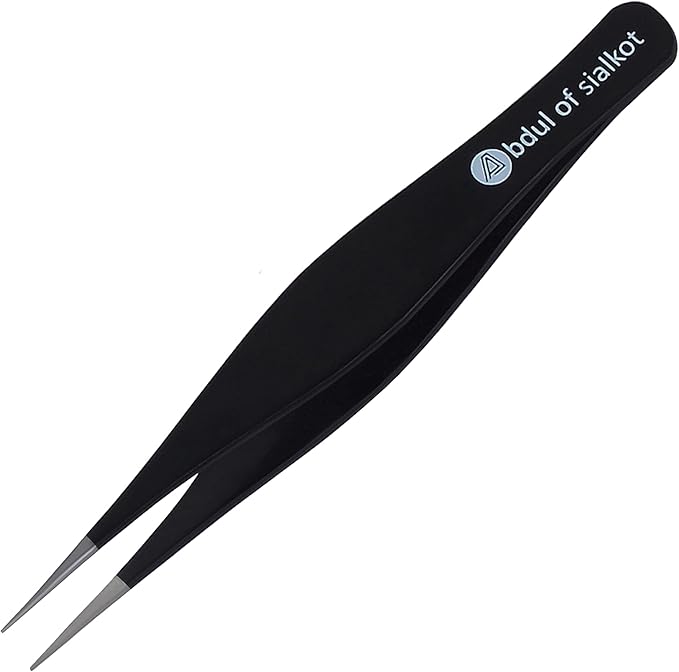 Pointed Tweezers,Needle Nose Tip, Sharp Precision Ingrown Hair, Surgical Pointed for Blackheads & Splinters/Best Tweezers for Eyebrows (Black)
