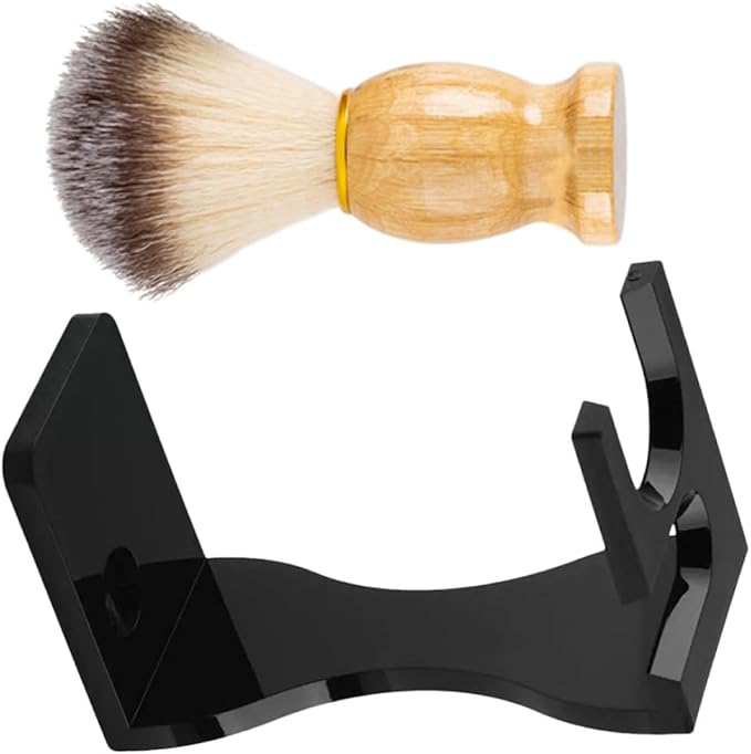 Shaving Brush Stand and Razor Display Holder 2pcs Set Black Beard Grooming Kit for Men Bathroom Shaving Accessories