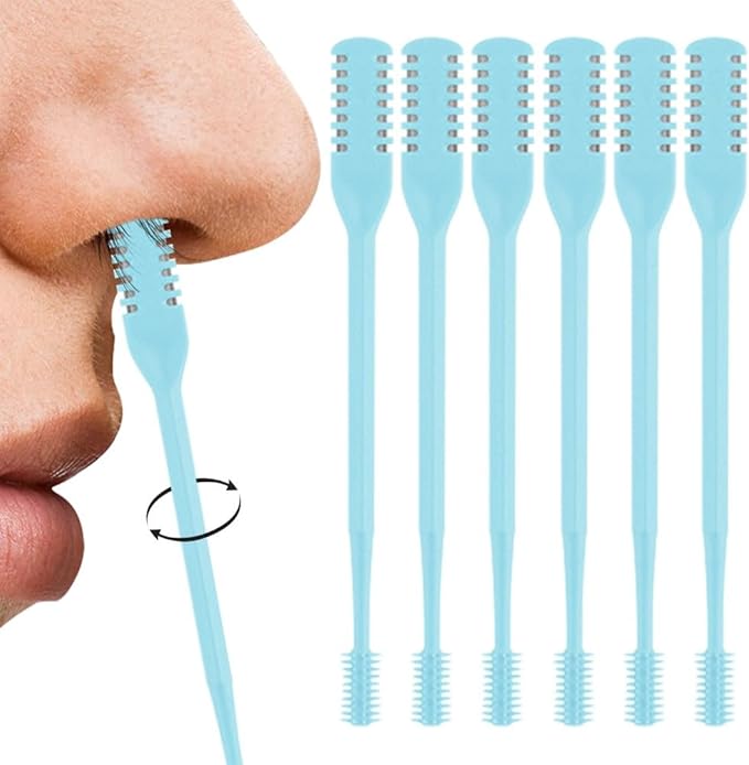 Nasal Hair Cutter, 2025 Double-Sided Nose Hairs Removal, Manual 360° Rotating Nostril Hair Removal Tool, Manual Nose Hairs Cutter, Nasal Hair Trimmer with Ear Picker for Women Men (Blue, 6PCS)