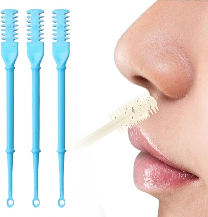 Nasal Hair Cutter, Manual 360° Rotating Nose Hair Trimmer Removal Razors with Ear Picker,2 in 1 Double Sided Nose Hairs Knife Portable Removal Tool for Women Men (Blue/3pcs)