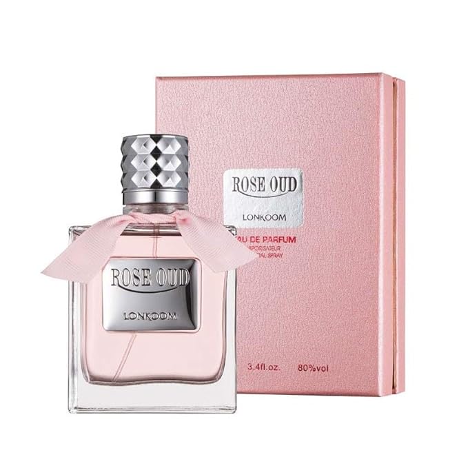 Lonkoom Rose Oud Perfume for Women, FloralFruity Eau De Parfum Spray Long-Lasting Fragrance, 3.4 Fl Oz, Notes of Red Lychee, Golden Quince, Kiwi, Jasmine, Chocolate, Musk, Orris Root, Woods