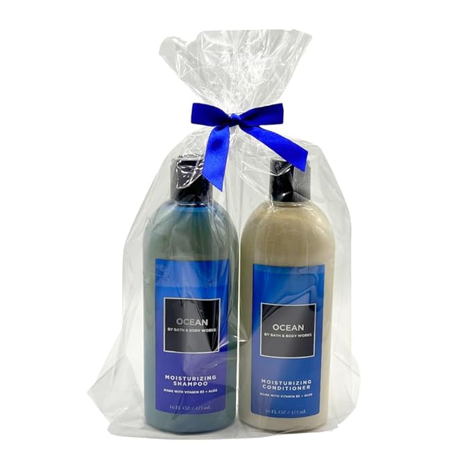 Bath and Body Works Men's Collection OCEAN 2 Piece Shower Gift Set with a Blue Bow - Shampoo and Conditioner - Full Size