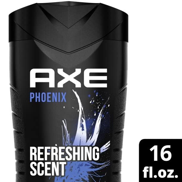 AXE Body Wash Phoenix 12h Refreshing Scent Crushed Mint & Rosemary Men's Body Wash with 100% Plant-Based Moisturizers 16 oz,(Pack of 8)