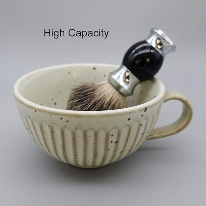 Ceramic Retro Shaving Bowl, Wide Mouth, Large Capacity Shaving Mug, Easier To Lather (Off-white)