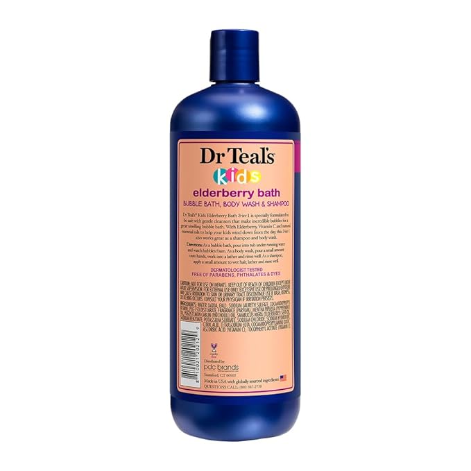 Dr Teal's Kids 3-in-1 Elderberry Bath: Bubble Bath, Body Wash & Shampoo, 20 fl oz