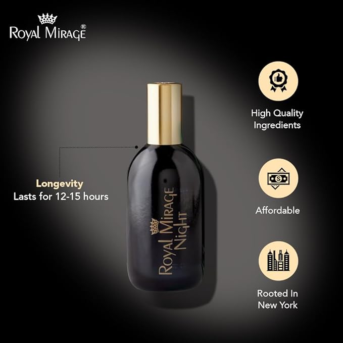 Royal Mirage Night Eau de Cologne - Premium Floral & Powdery Musk Fragrance Spray - 120ml (4 oz) Long-Lasting EDC - Authentic Heritage Scent