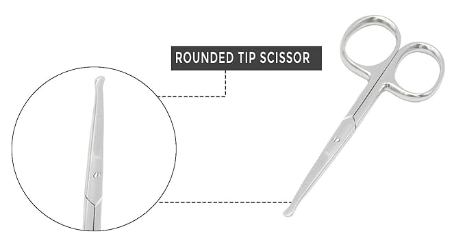 Rounded Stainless Steel Small Facial Hair Scissors – Rounded Tip Scissors for Nose Hair, Mustache, Beard, Eyebrows, Eyelashes, and Baby Nails.