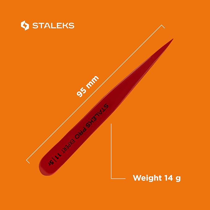 STALEKS PRO Expert 11 Type 5r Professional Eyebrow Tweezers (Red) – Pointed Stainless Steel for Spot Correction & Ingrown Hair Removal