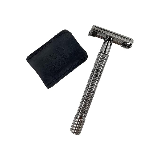 Hide & Drink, Leather Double Edge Safety Razor Head Protective Sheath, Shaving Travel Cover Handmade (Charcoal Black)