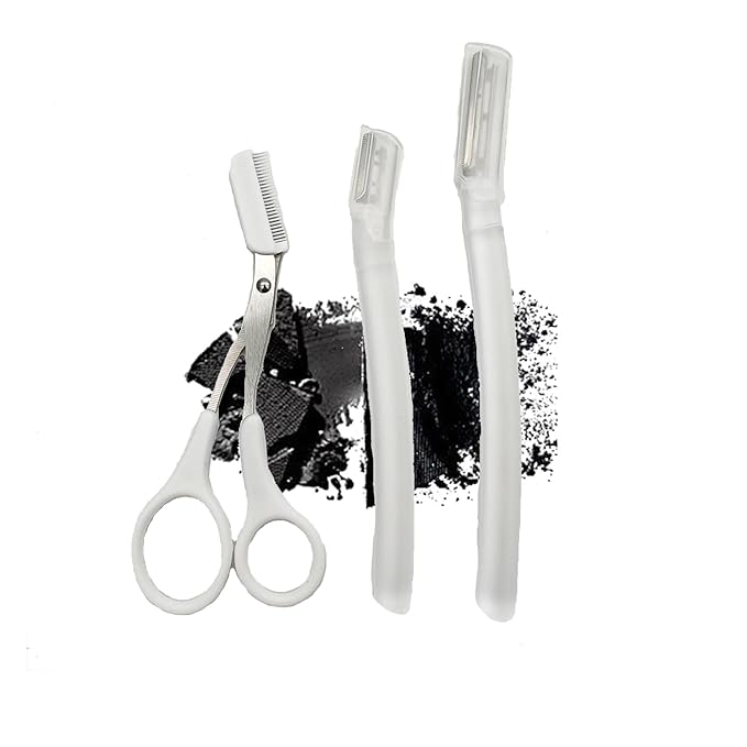 Eyebrow Razors Sets, 2PCS Razor with Protective Cover, 1PCS Scissor, Facial Hairs Peach Fuzz Removal, Face Shavers (Clear)