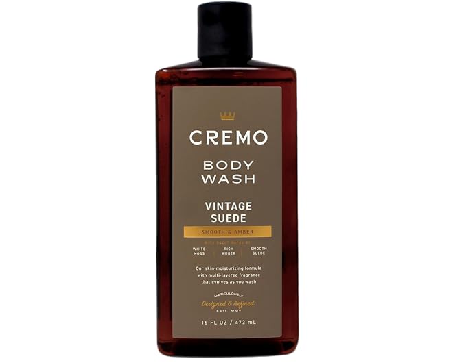 Cremo Rich-Lathering Vintage Suede Body Wash, A Vintage Suede with Notes of White Moss and Rich Amber, 16 Fl Oz (Pack of 2)