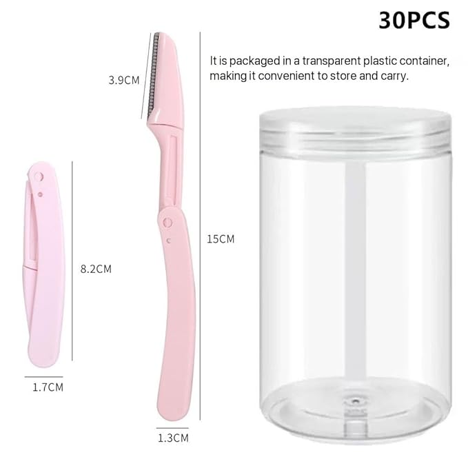 30 Pack Women's Eyebrow Razor Knife Facial Hair Shaver Folding Safety Cover Precision Trim for Fine Hair Random Color