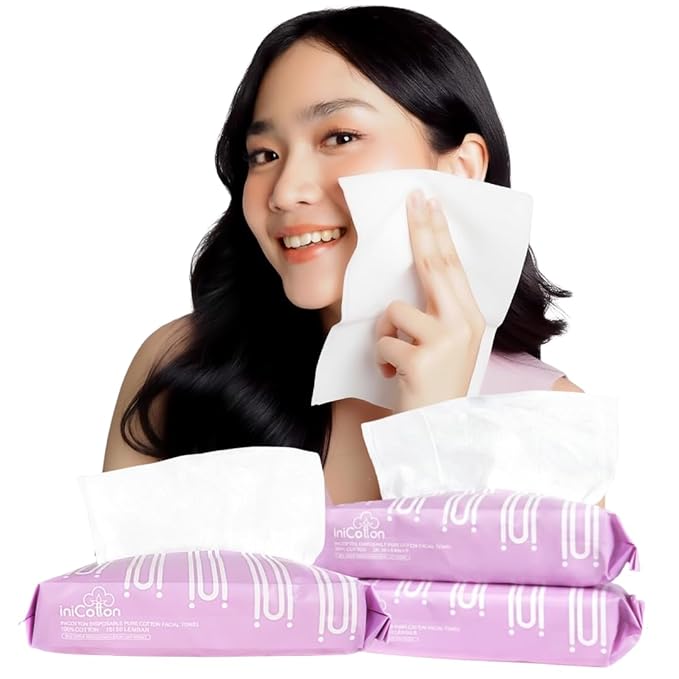 Face Towels, Indonesian Unscented Cotton Tissues for Sensitive Skin, Disposable Face Towelette, Ultra Soft, Clean Towels, Travel Size, 50 ct per Pack, 3 Packs, 150 Ct Total