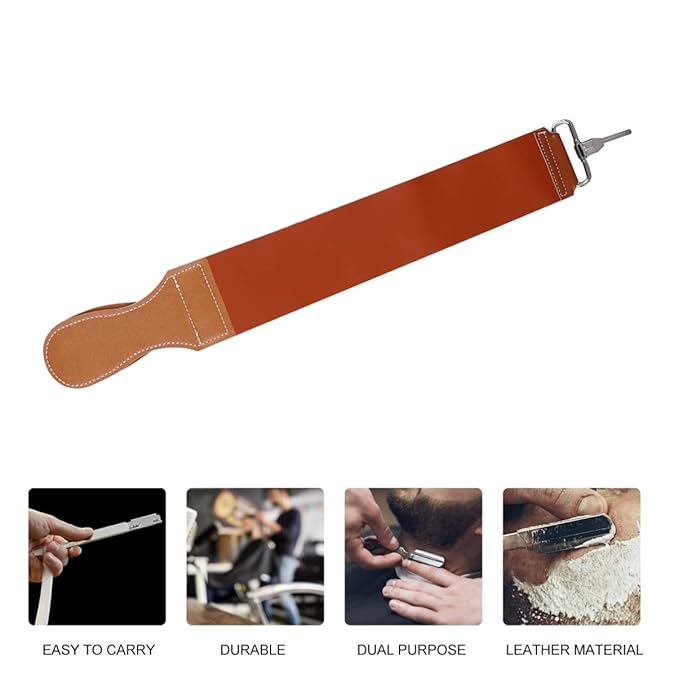 Mikinona Cow Hide Barber Polishing Razor Strop Double-layer Leather Sharpening Strap for Straight Razors and Scissors for Professional Barbers and Home Use