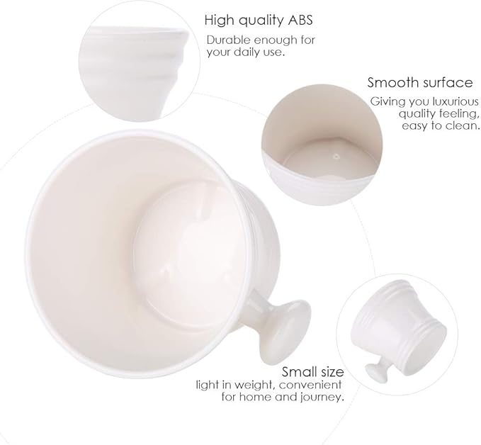 Brrnoo Shaving Bowl, Shaving Soap Bowl For Men Heat Insulation Smooth Shaving Bowl, Mug with Knob Handle, ABS Shaving Soap Bowl Foam Shaving Soap Cream Bowl (White)