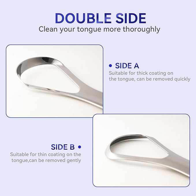 Stainless Steel Tongue Cleaner Scraper, 2-Pack - Dual-Head Design for Gentle Tongue Cleaning, Hygienic Metal Tongue Brush for Fresh Breath and Oral Care