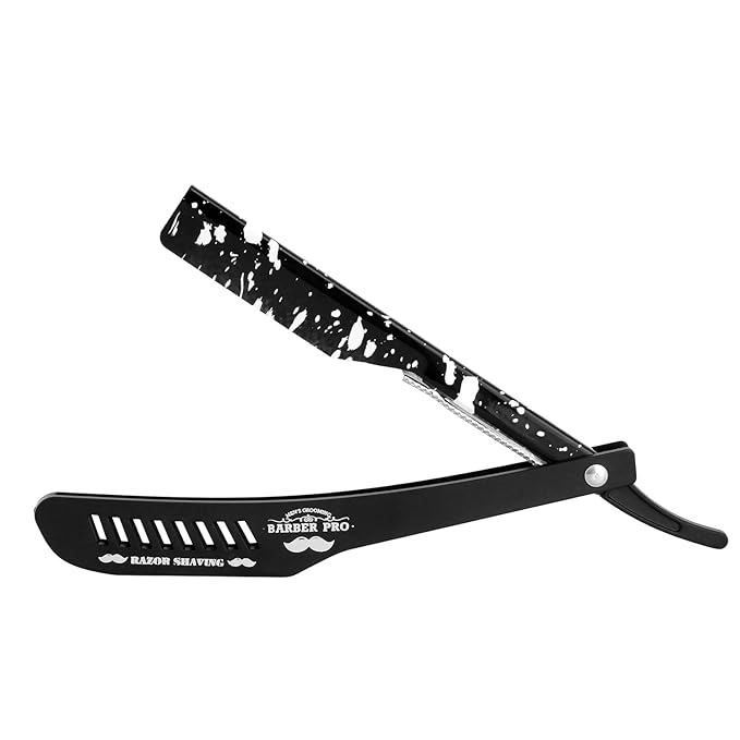 Professional Straight Razor Holder for Barbers – Folding Shaving Razor Handle, Stainless Steel Blade Compatible, for Barber Shop & Home Grooming (Black)