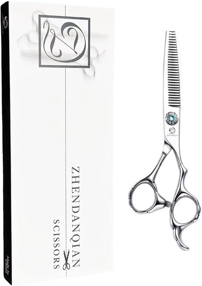 Professional Hair Thinning Scissors, 6.5CM Stainless Steel Blade, 17CM Total Length, 30 Teeth Texturizing Shears with Noise-Reducing Muffler and Safe Round Tip (V-tooth Scissors)
