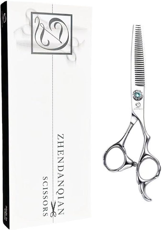 Professional Hair Thinning Scissors, 6.5CM Stainless Steel Blade, 17CM Total Length, 30 Teeth Texturizing Shears with Noise-Reducing Muffler and Safe Round Tip (V-tooth Scissors)
