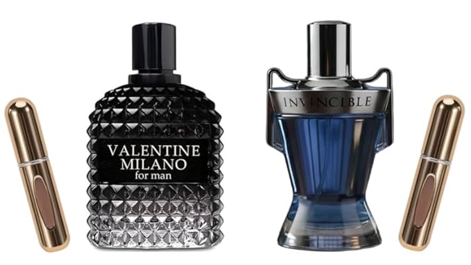 VALENTINE MILANO and INVINCIBLE Cologne for Men Combo Pack Eau de Toilette Fragrance 3.4oz/100ml, Natural Spray, Long Lasting (Pack of 2)