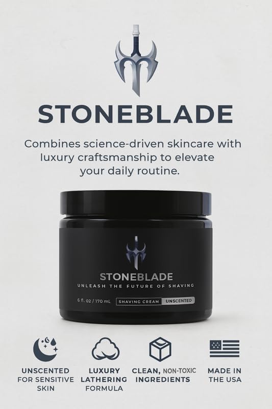 Shaving Cream for Men – Unscented, Helps Reduce Irritation | StoneBlade Luxury Shave Cream, 6 oz