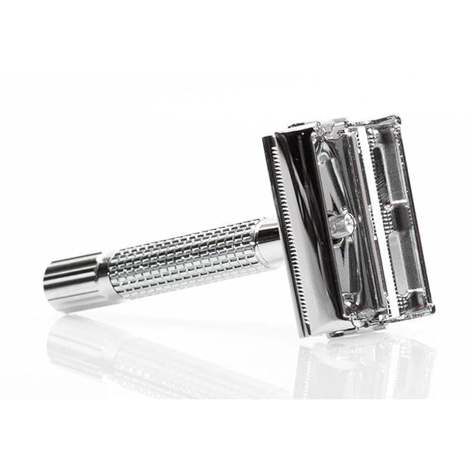 Stainless Steel Double Edge Razor Blades with Mirrored Travel Case, Butterfly Open Razor with Disposable Blade Refill for Clean Shaving Razor for Men, Women