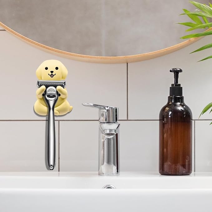 Dog Holder Shaver Organizer, Cute Dog Animal Bathroom Decor Razor Holder Wall Mount, Valentine's Day Birthday Gifts for Men Women Boyfriend Girlfriend, Emotiona Gifts for Wife Husband Dad Mom