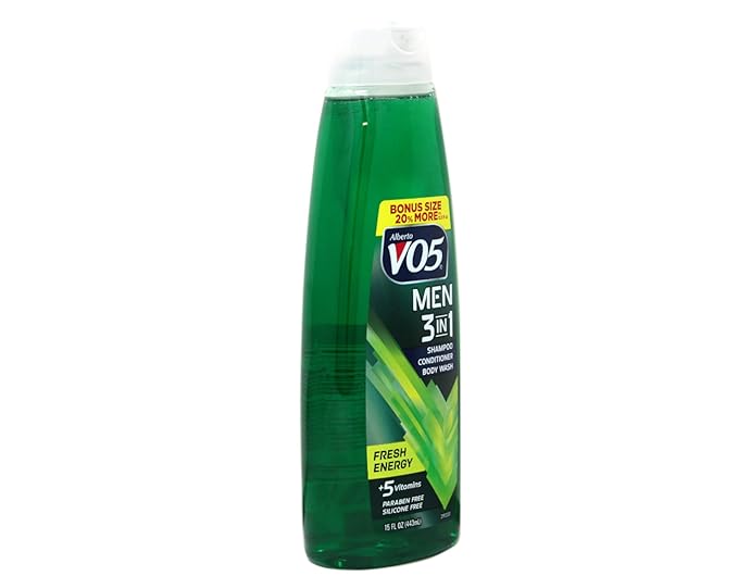 Alberto VO5 Men’s 3-in-1 Shampoo, Conditioner & Body Wash, Fresh Energy, 15 fl oz, 2 Pack – Daily All-in-One Cleanser for Hair & Body