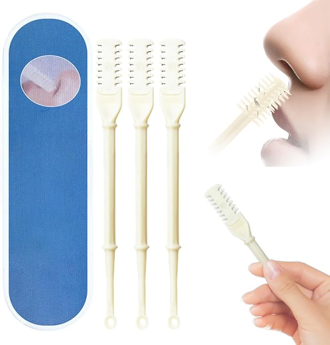 2-in-1 Nasal Hair Cutter, 2025 Upgrade Double Sided Nose Hair Knife, Rotating Nasal Hair Razor Cutter with Ear Picker for Women and Men, 360 Degree Rotating Manual Nose Hair Trimmer (White)