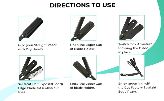 The Cut Factory® Straight Razor for Men Professional Barber Straight Edge Razor for Comfortable Smooth Shave. Gift Box Leather Pouch 20 Single Edge Blades. Our Blades Never Fall