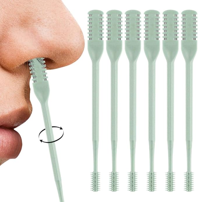 Nasal Hair Cutter, 2025 Double-Sided Nose Hairs Removal, Manual 360° Rotating Nostril Hair Removal Tool, Manual Nose Hairs Cutter, Nasal Hair Trimmer with Ear Picker for Women Men (Green, 6PCS)