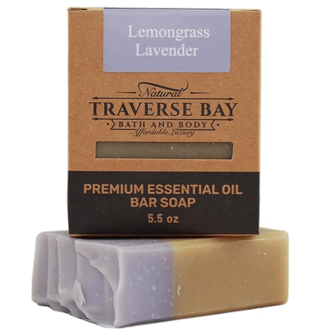 Traverse Bay Bath and Body Natural Cold Process Soap Citrus & Salt 4-Bar Variety Pack, Three Salts, Pink Grapefruit & Red Clay, Himilayan Citrus Bloom, Lemongrass Lavender, 5.5 oz Each, 22+ oz Total