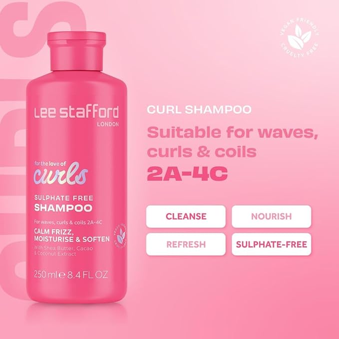 Lee Stafford Wavy, Curly, & Coily Shampoo | For The Love of Curls - Daily Cleanser for 2A to 4C Hair, Anti Frizz, Moisturising, Adds High Gloss Shine to Smooth Defined Curls, Lightweight, 16.9 Fl Oz