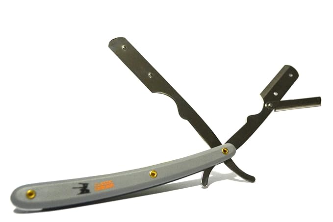 Stainless Steel Professional Barber Folding Straight Edge Razor Shavette Men's Shaving Kit with 200 Count Lord Single Edge Razor Blades (Gray)
