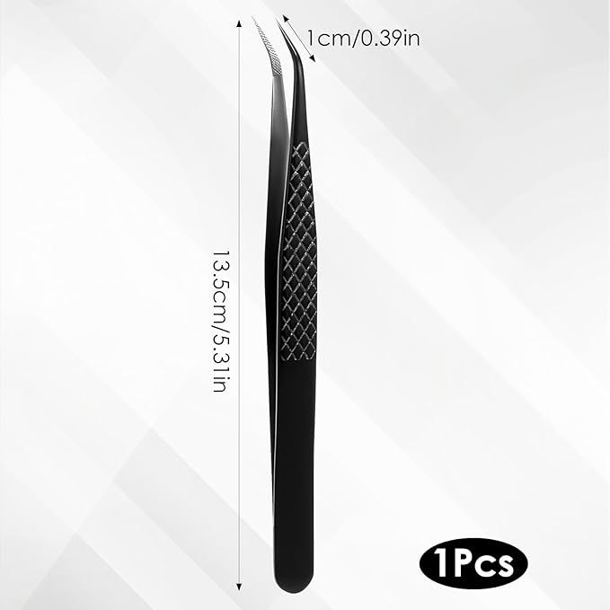 Lash Tweezers for Eyelash Extensions, Fiber Tip Lash Isolation Tweezers Curved Degree Grip Tweezer Black Stainless Steel Professional Eyelash Tweezer for Individual Isolation and Classic Lashes